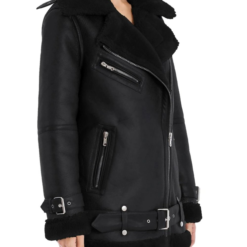 Avec Les Filles Faux Fur-Trim Biker Jacket